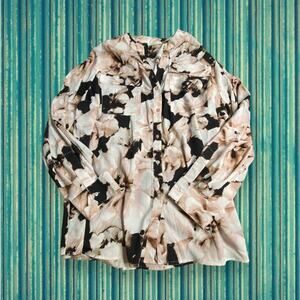 Calvin Klein Peach Black Floral Button Down Shirt Size 1X